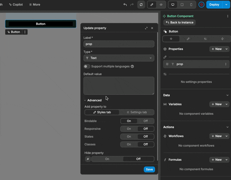 Component advanced property section