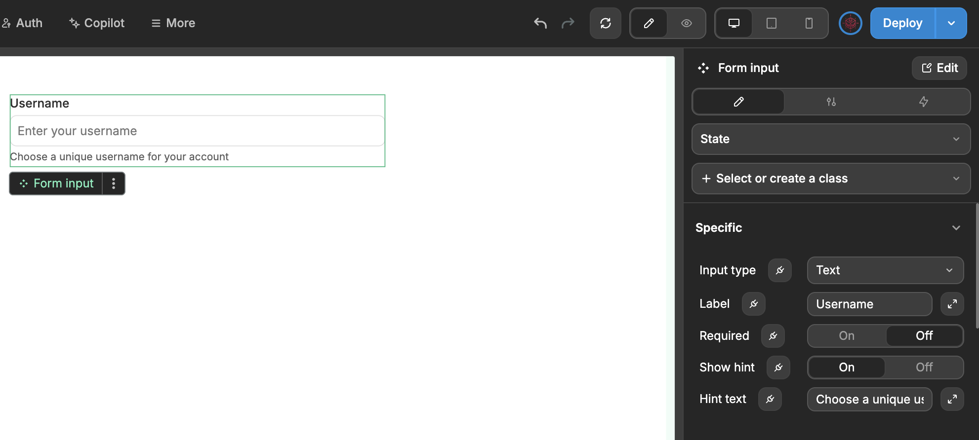 Component advanced property section