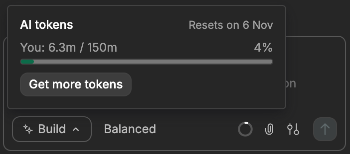 AI tokens panel