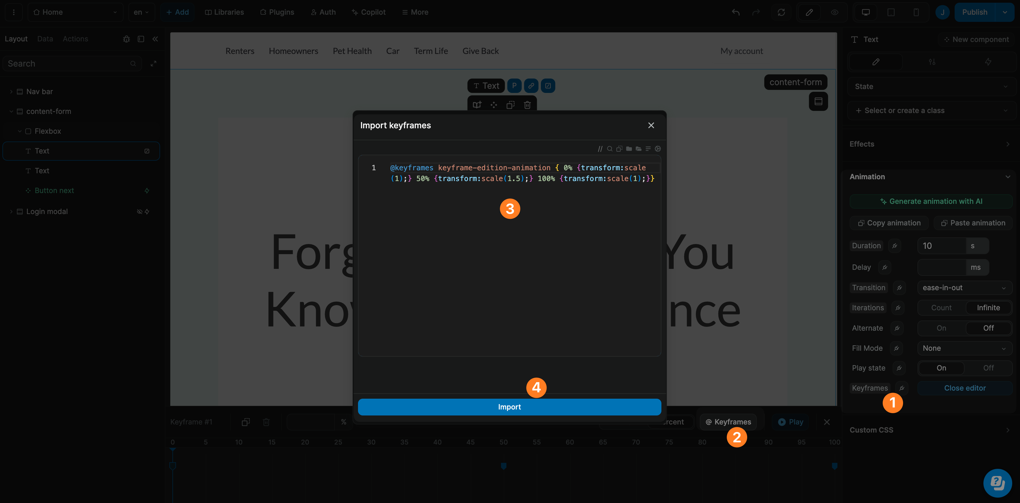 Edit keyframes generated by WeWeb Copilot