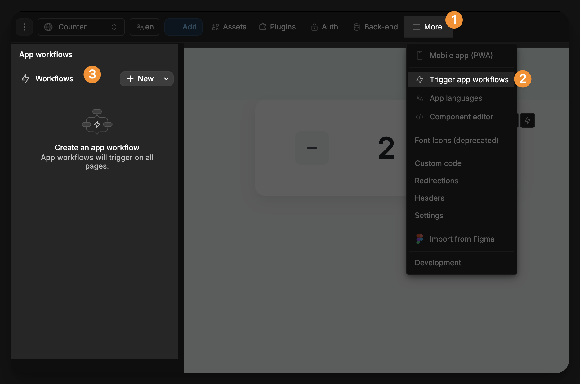 App workflow menu