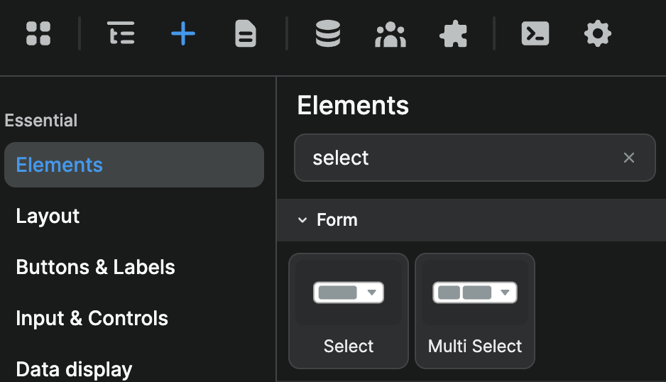 Select elements in Add panel
