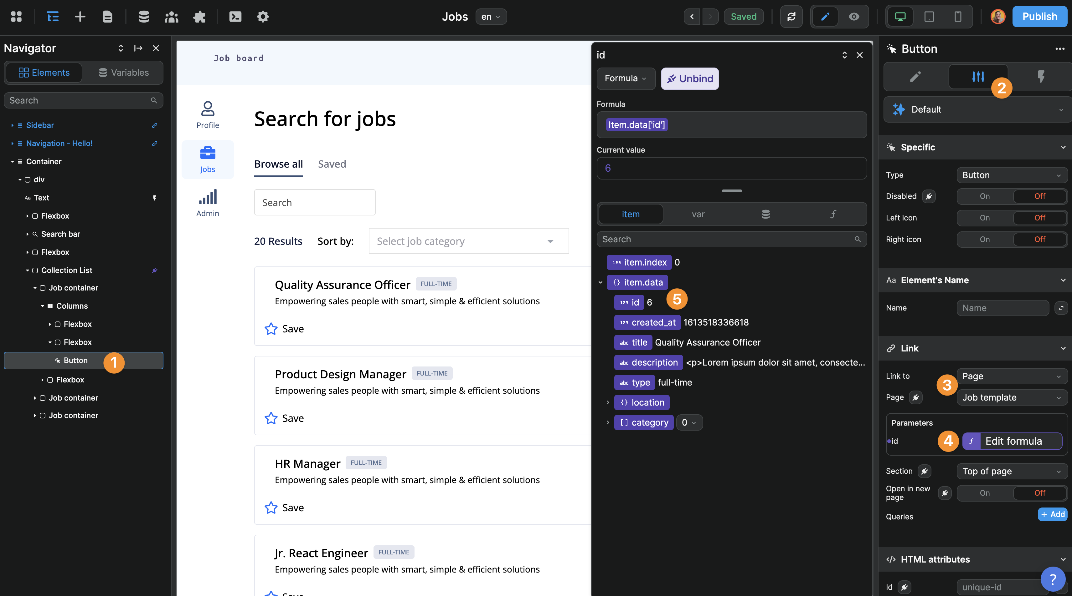 Link button to job template page