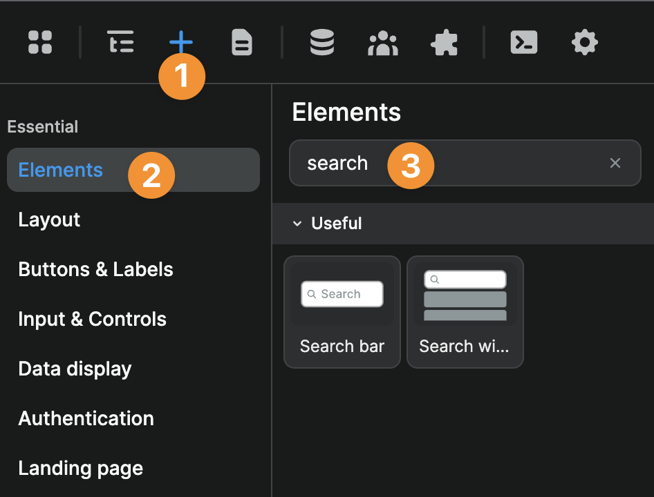 Search elements in Add panel