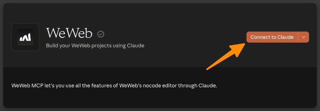 WeWeb connector page in the Claude directory with the Connect to Claude button