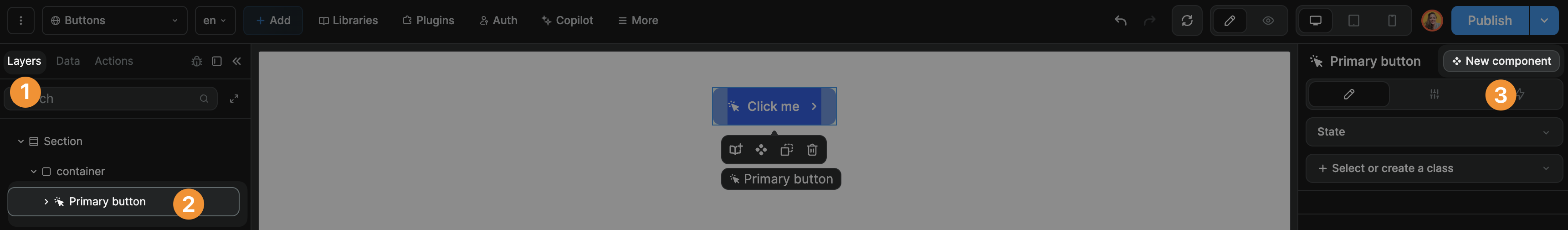 Create component in right tab