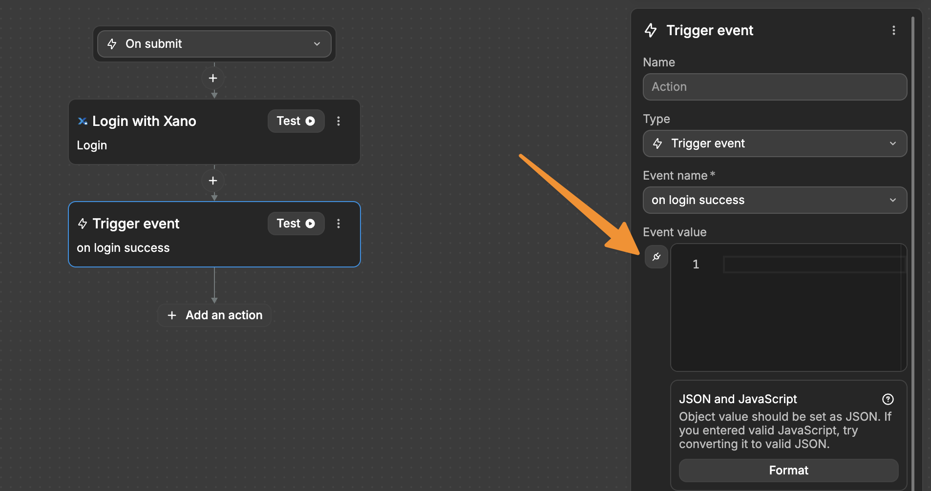 Event data section in a workflow