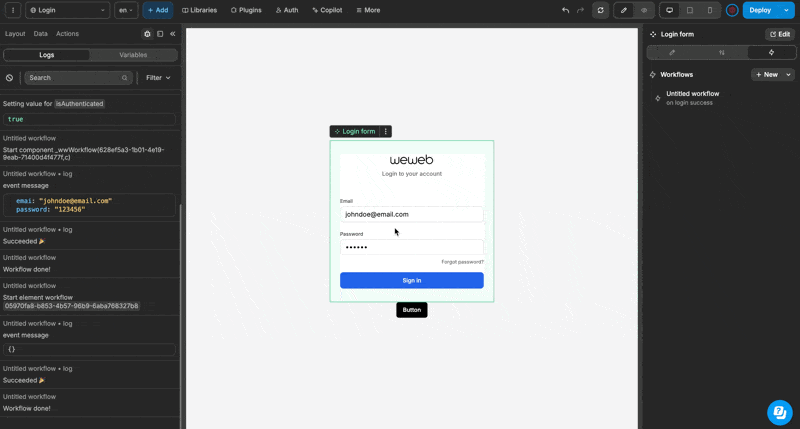 The Event object in the binding UI with mock data from the Event schema