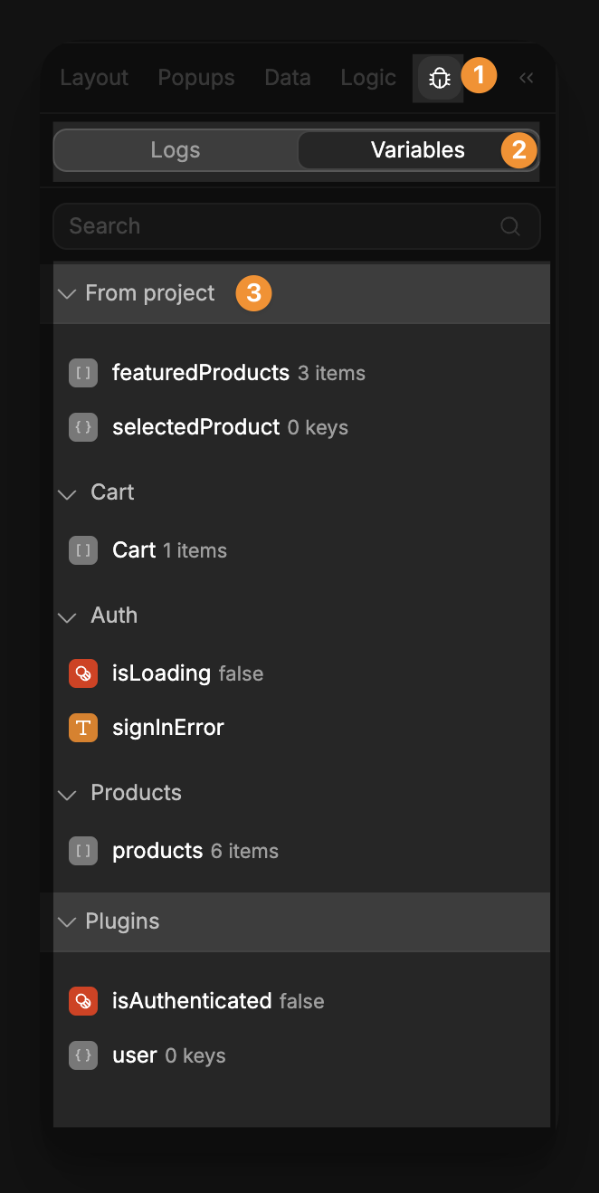 Debug panel