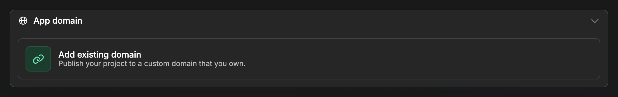 The App domain card of a project with no custom domain yet