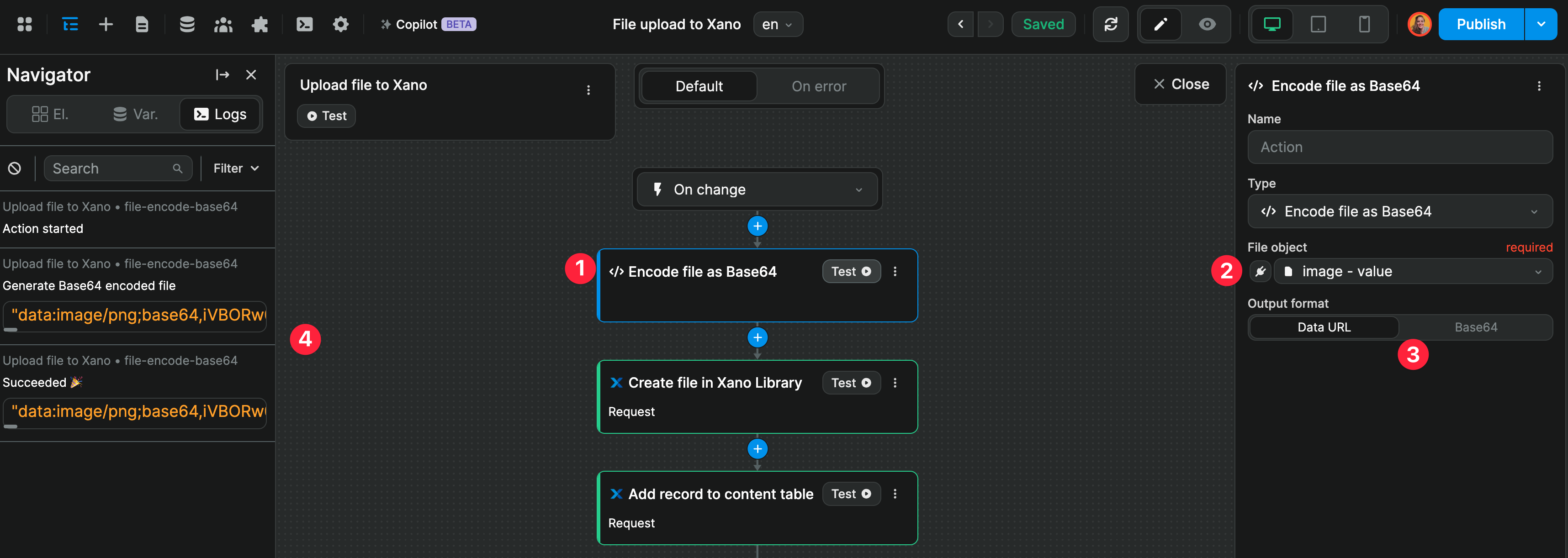 File encode action in a workflow