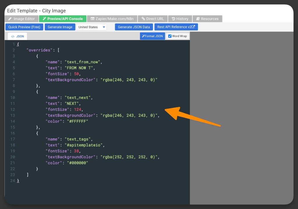 Copy the example JSON