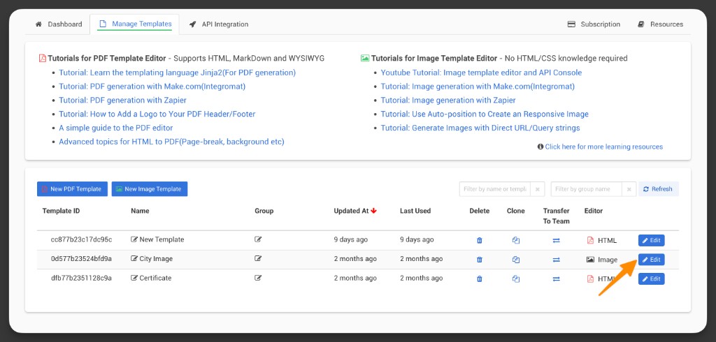 Open your image template in APITemplate.io