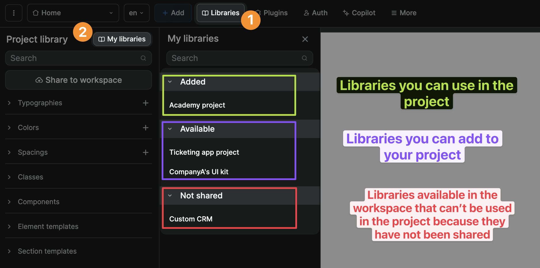 Libraries available in a WeWeb project