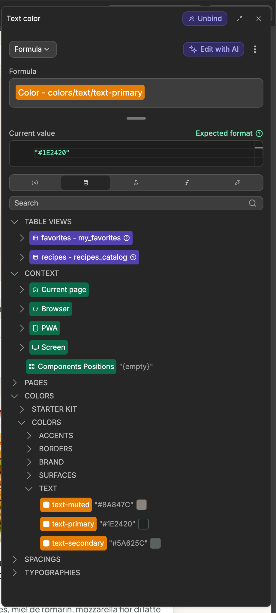 Binding colors in a formula