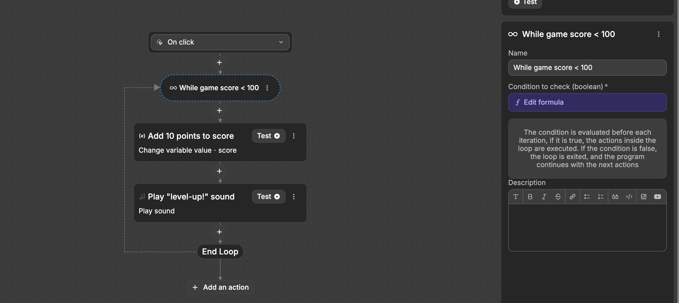 While loop example with a condition (is score <100)