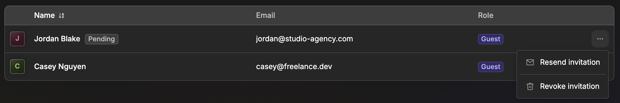 Resend or revoke invitation