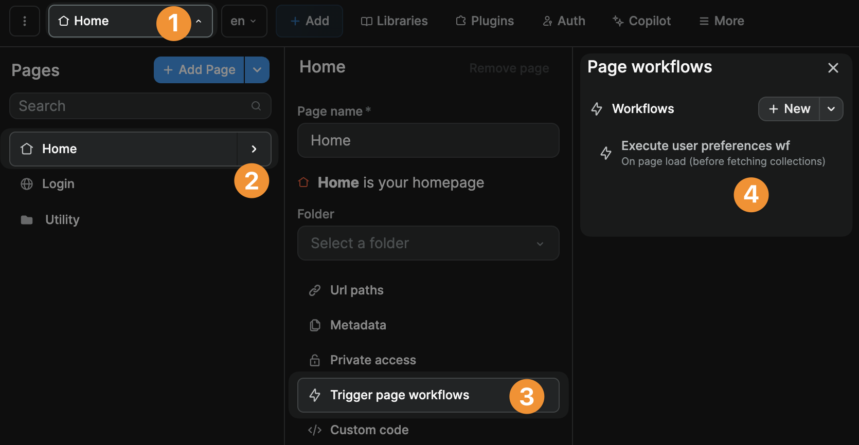 Workflows triggered on the page