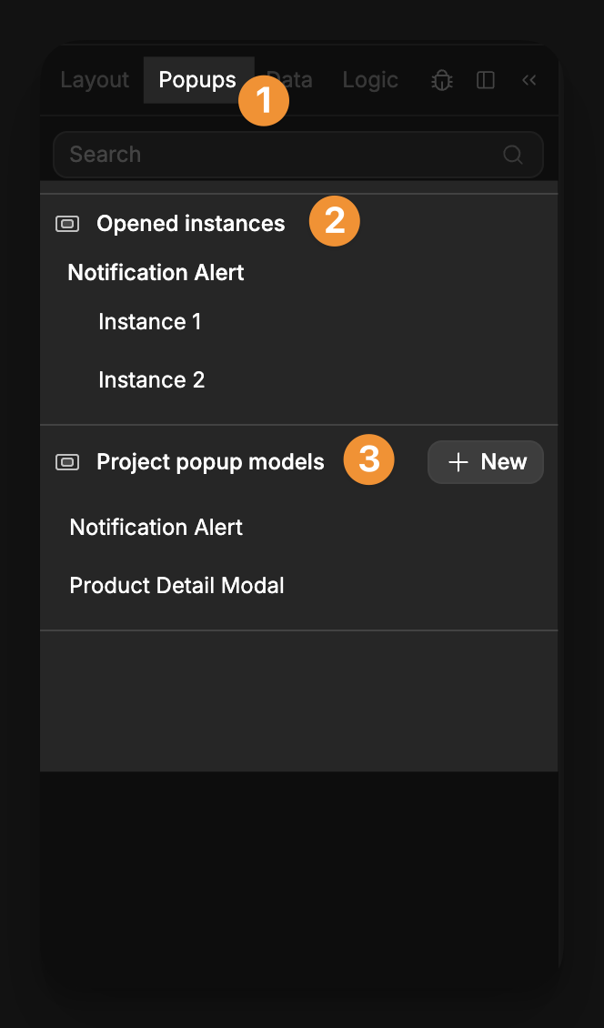 Popups panel