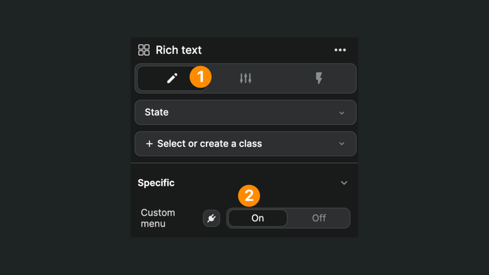 Rich text input custom menu