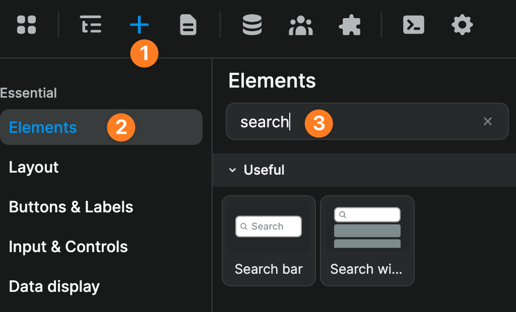 Search elements in the WeWeb add panel