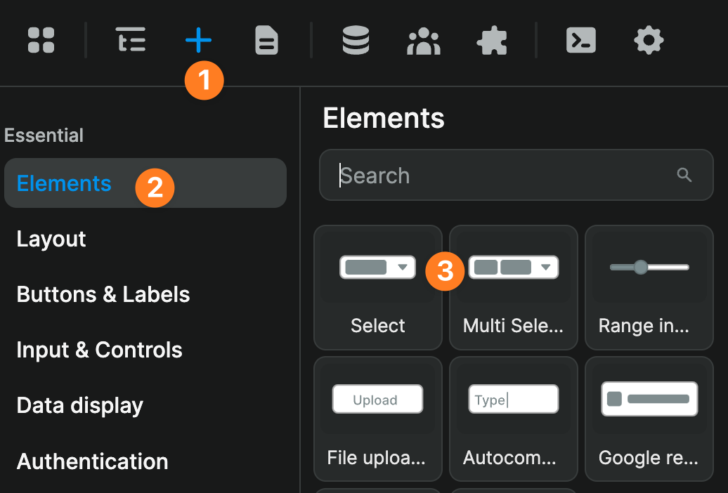 Select elements in the WeWeb add panel