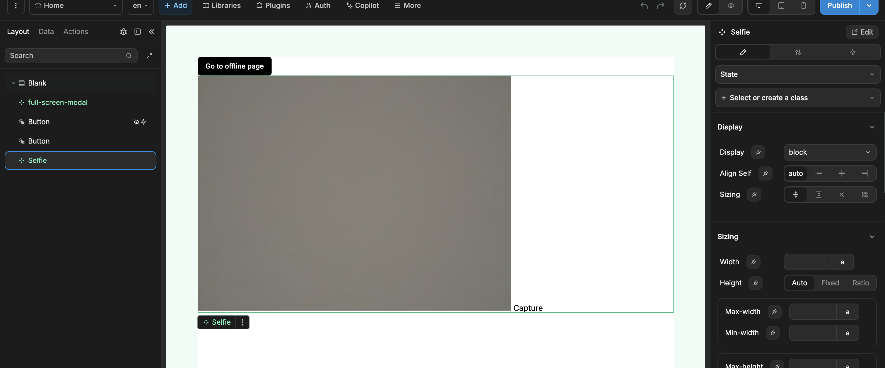 A camera like component in the WeWeb canvas