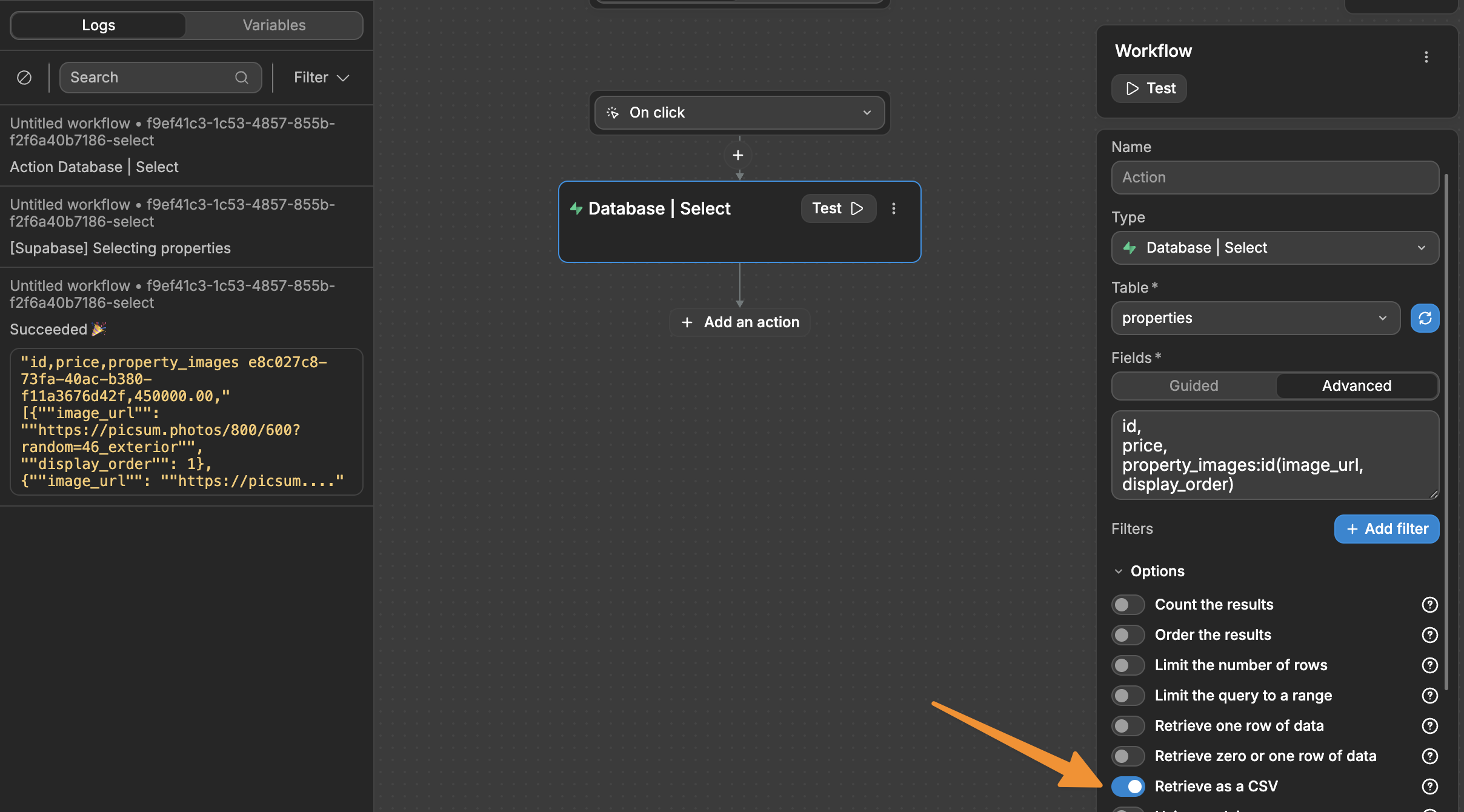 Retrieve Supabase data in CSV format