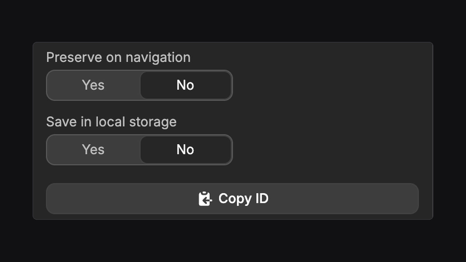 The bottom of the variable settings, with the Copy ID button