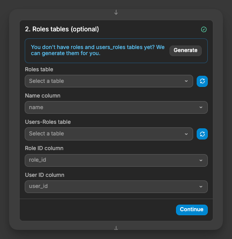 Configure roles tables in WeWeb