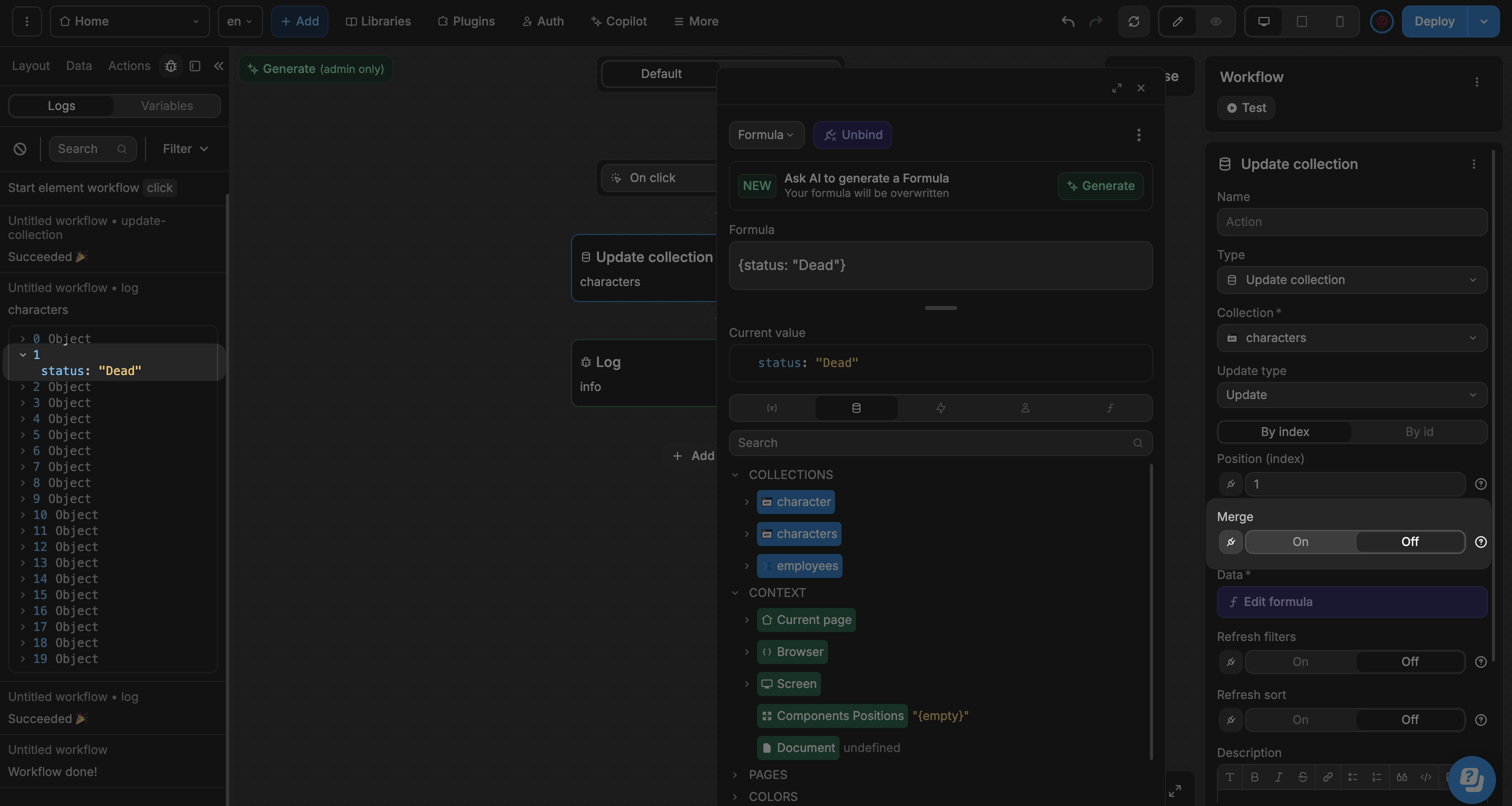 Updating elements with the Merge feature off