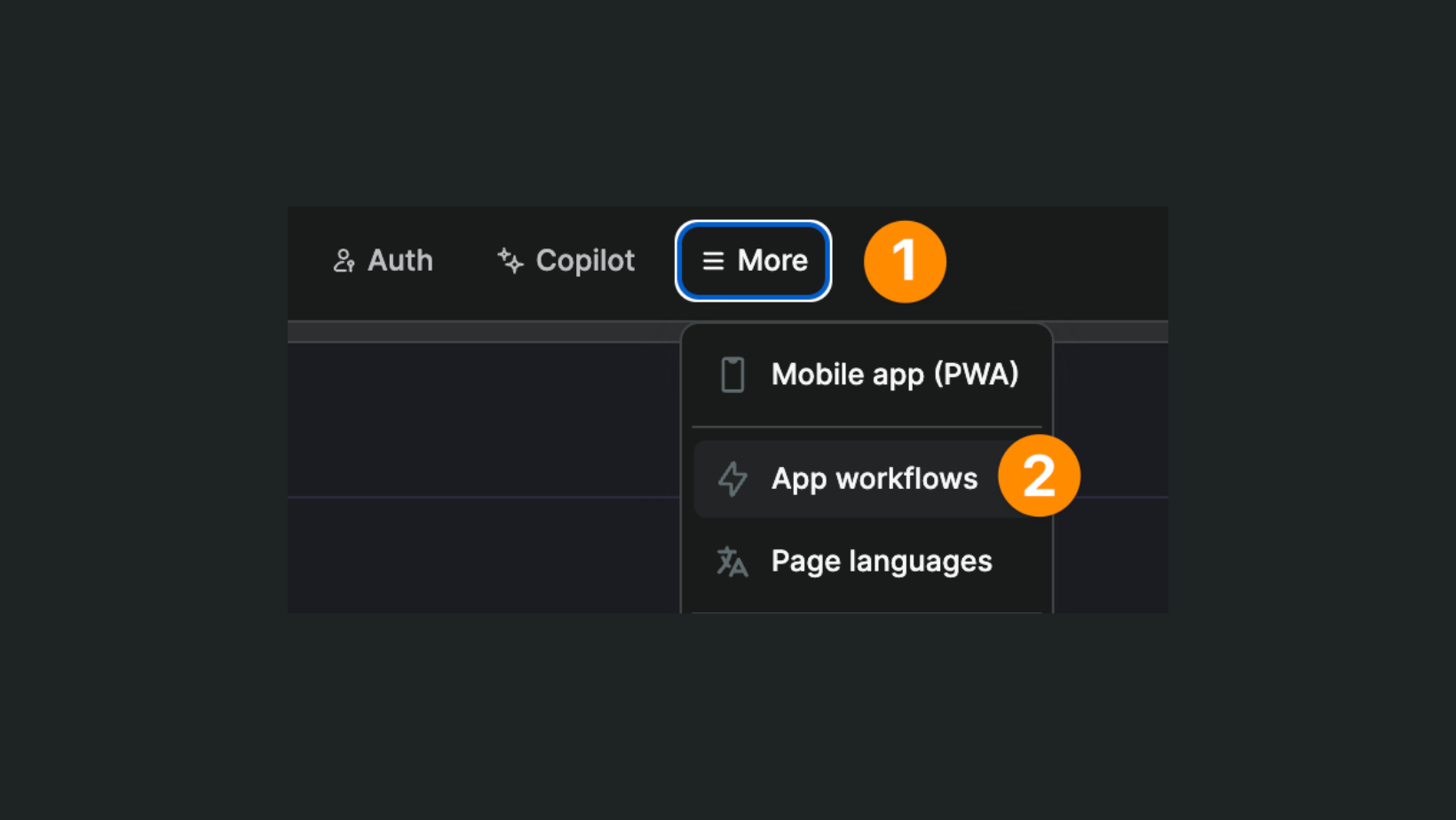 App workflows in More menu