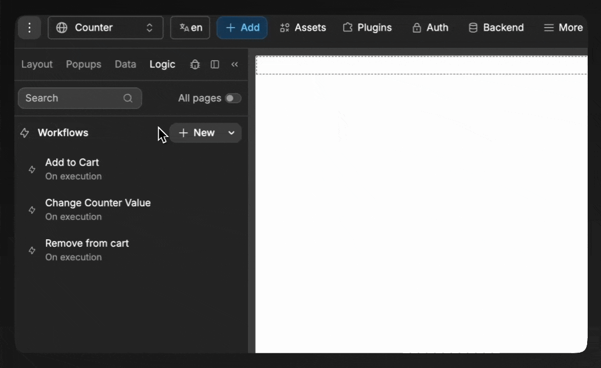 Filtering workflows by page
