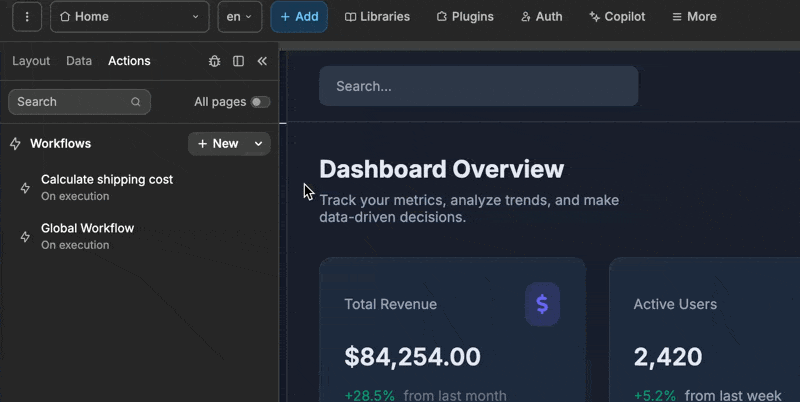 Global workflow executed on an element