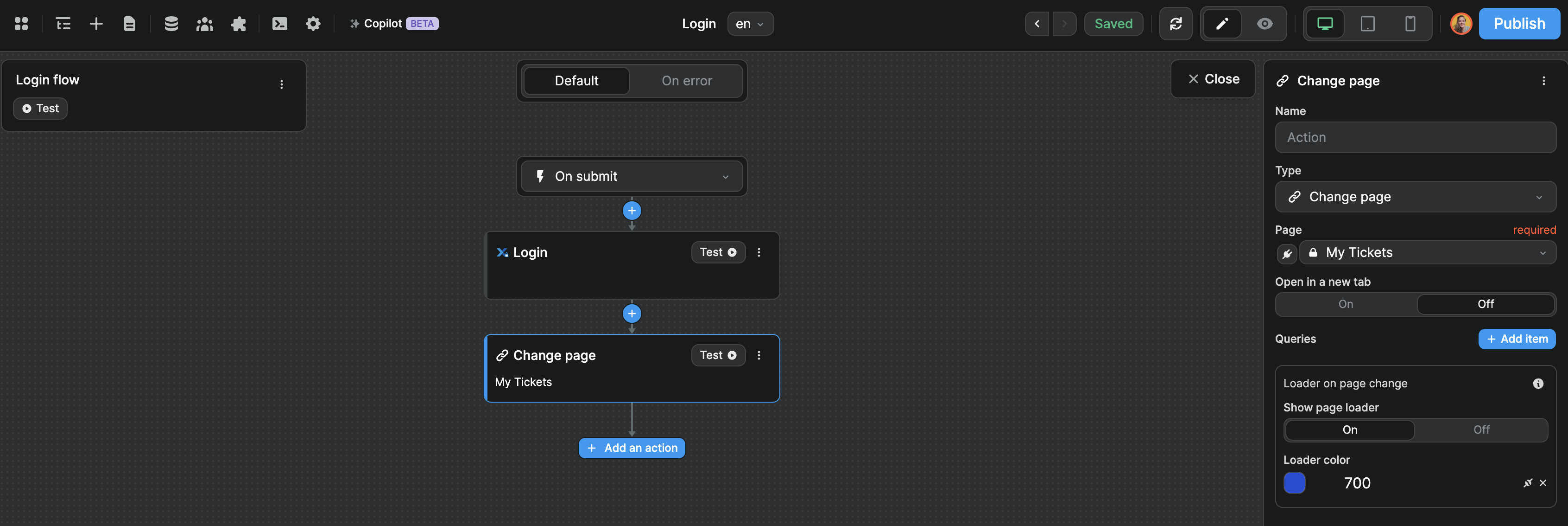 Xano login flow with change page