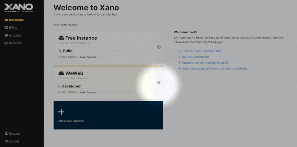 Find Xano access token in instance settings