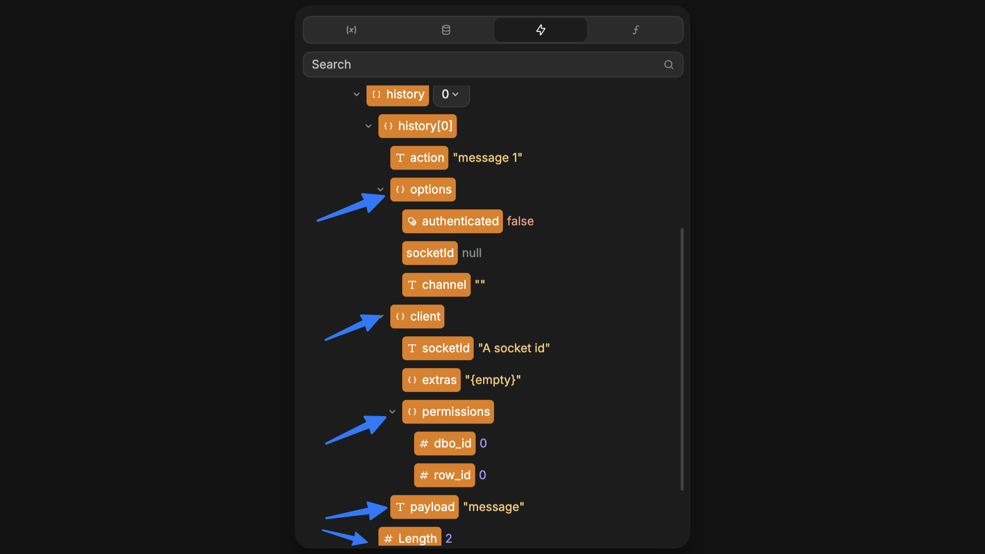 History array received from Xano