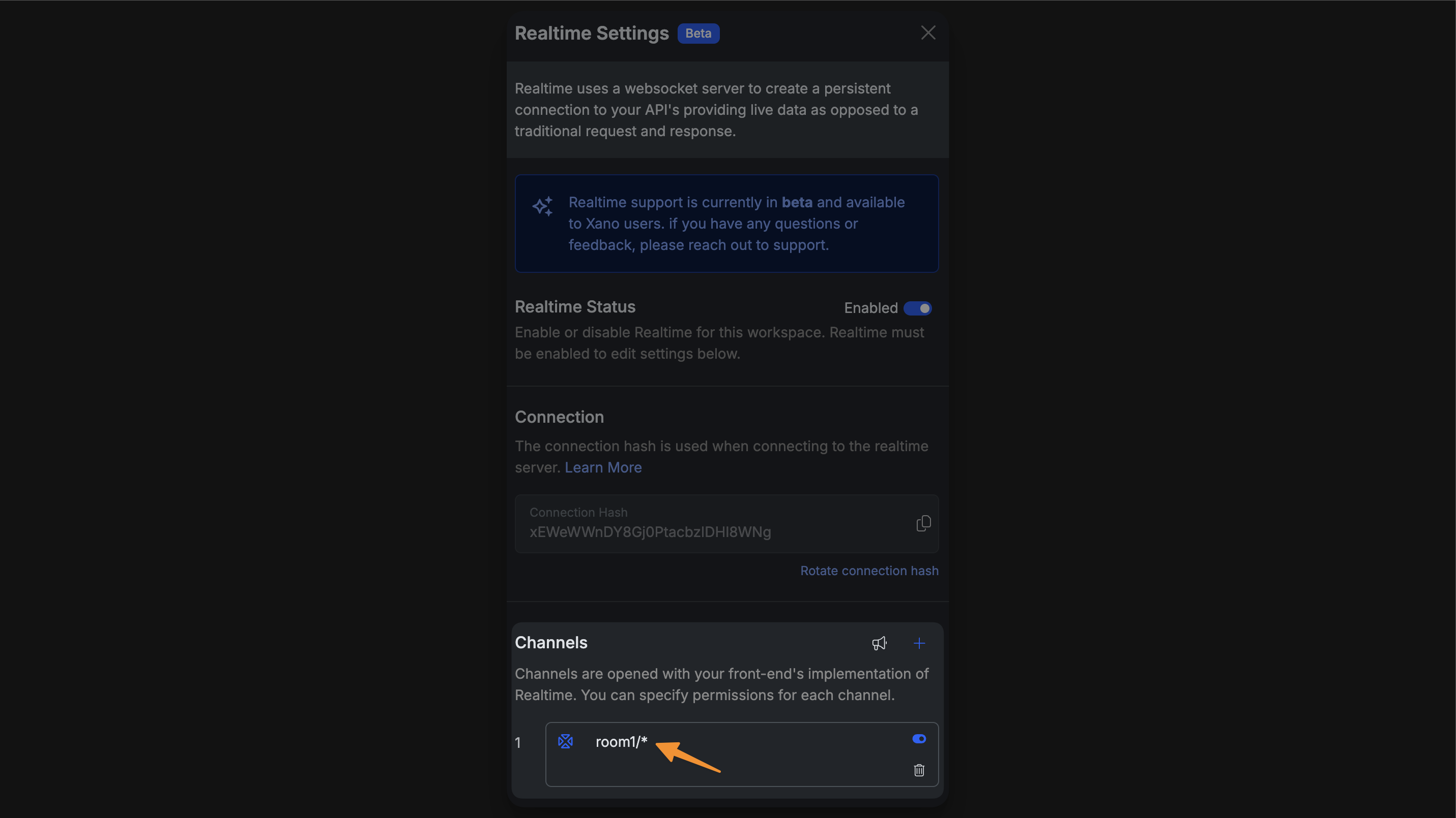 Xano realtime nested channel path